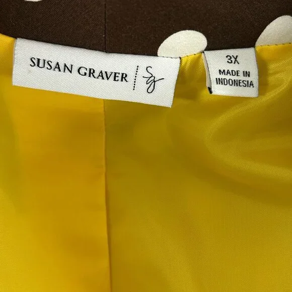 Susan Graver Sateen Jacket Size 3X Brown White Polka Dot Ruched Sleeve Pockets - Picture 7 of 16